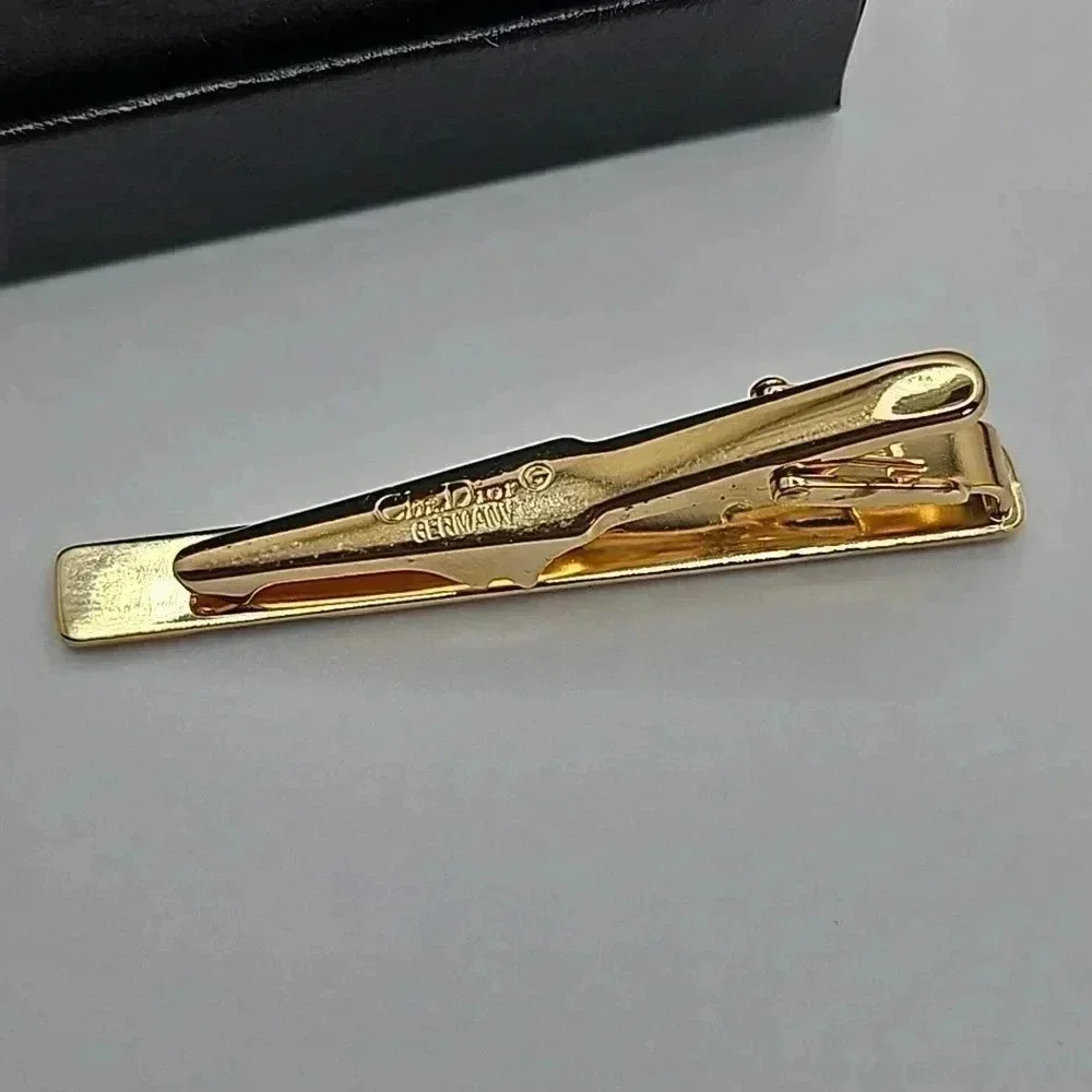 Christian Dior Bullet Back Oblique Logo Gold Tone Cufflinks and Tie bar